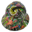 Tuner Sticker Bomb Turbo Nos Custom Hydro Dipped Full Brim Hard Hat - Top View