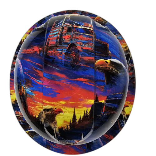 American Trucker White Line Fever Custom Hydro Dipped Full Brim Hard Hat - Top View