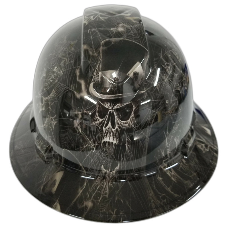 Gothic Skull Spider Web hard hat top view