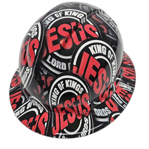 Jesus King Of Kings Lord Of Lords Custom Hydro Dipped Full Brim Hard Hat - Top View