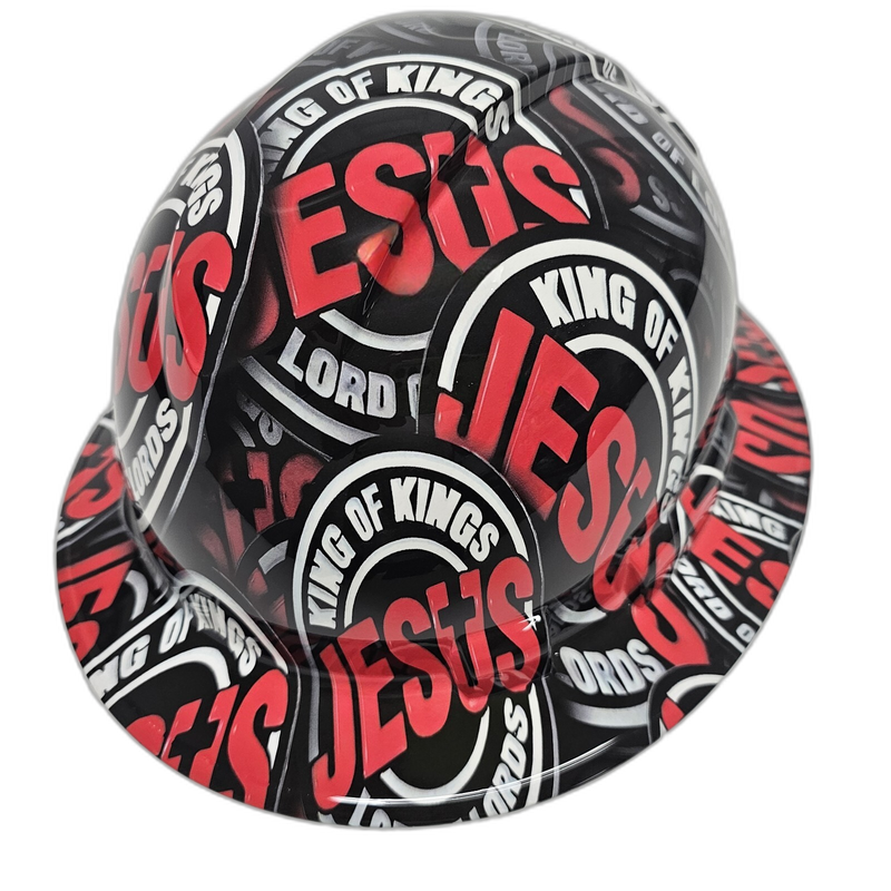 Jesus King of Kings Red & Black hard hat top view