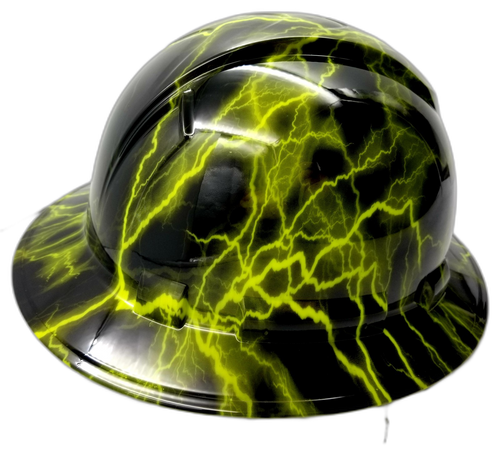Lime Lightning Custom Hydro Dipped Full Brim Hard Hat - Top View