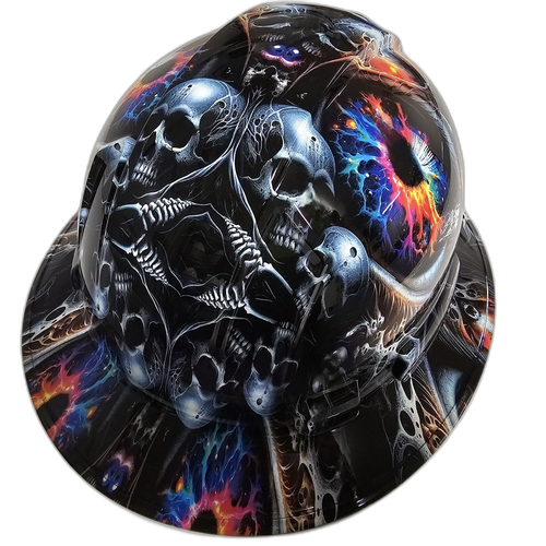The Eyes Have It Skulls N Eyes Custom Hydro Dipped Full Brim Hard Hat - Top View
