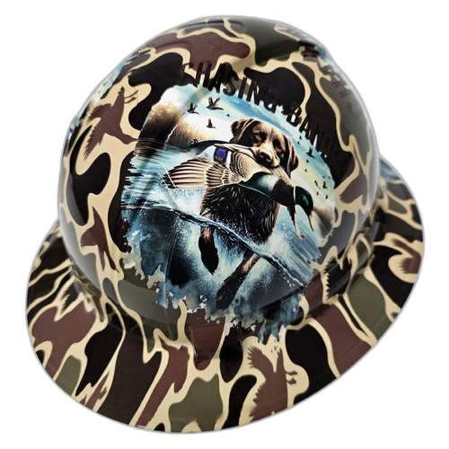 Drake Duck Hunter Chasing Bands Custom Hydro Dipped Full Brim Hard Hat - Top View