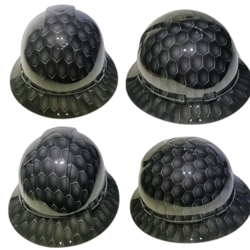 3D Gray Hex Carbon Deep 3D Effects Custom Hydro Dipped Full Brim Hard Hat - Top View