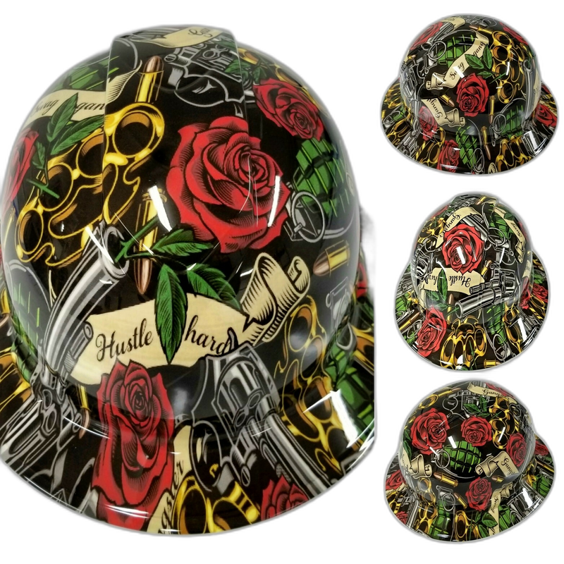 Brass Knuckles & Roses Tattoo hard hat top view