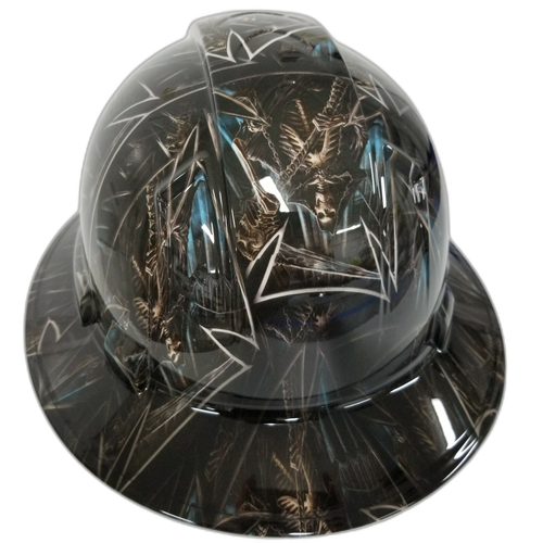Grim Reaper Maltese Cross Skulls Custom Hydro Dipped Full Brim Hard Hat - Top View