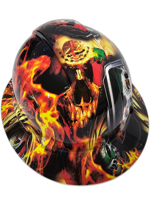 Mexican Pride Orgullo Mexicano Custom Hydro Dipped Full Brim Hard Hat - Top View