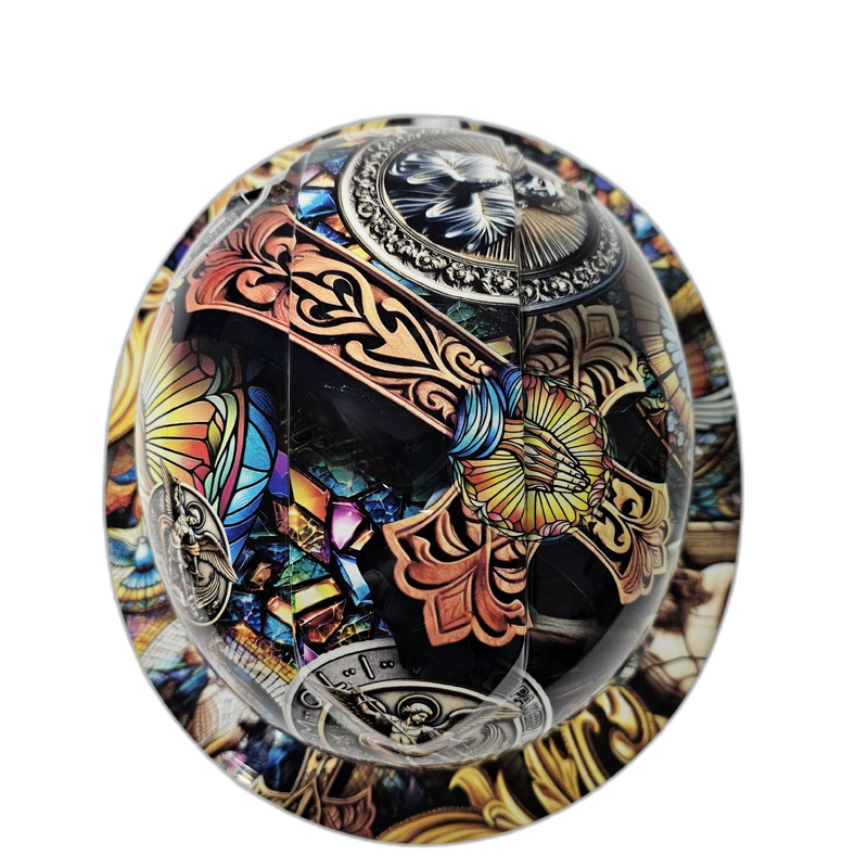 Saint Michael Stained Glass Art hard hat top view