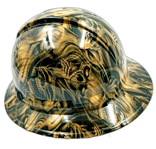 Petrified Wood Dead Wood Skulls Custom Hydro Dipped Full Brim Hard Hat - Top View
