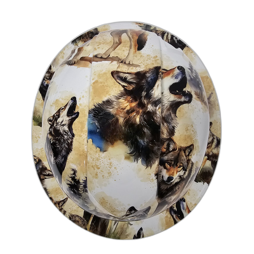 Wolves Of Nature Wolf Coyote Custom Hydro Dipped Full Brim Hard Hat - Top View