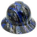 Urban Camo Blue Splash Custom Hydro Dipped Full Brim Hard Hat - Top View