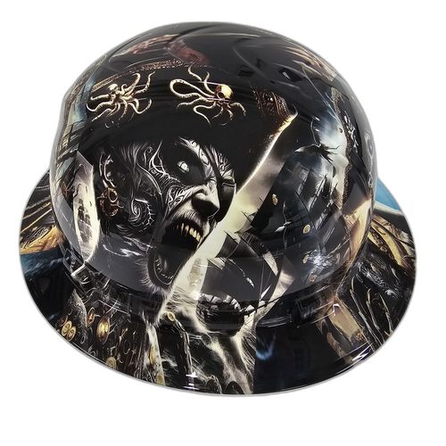 Pirates Of The Dead Sea Angry Pirate Custom Hydro Dipped Full Brim Hard Hat - Top View
