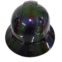 Multi Color Basket Weave Carbon Fiber Custom Hydro Dipped Full Brim Hard Hat - Top View