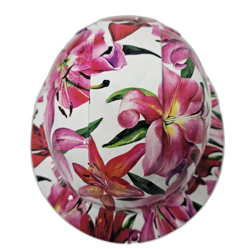 Stargazer Lillies Flowers Custom Hydro Dipped Full Brim Hard Hat - Top View