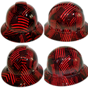 Candy Red USA Flag Firemans Flag Custom Hydro Dipped Full Brim Hard Hat - Top View
