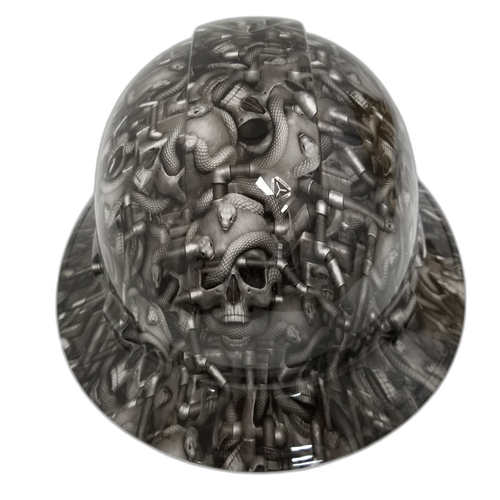Skulls N Snakes Custom Hydro Dipped Full Brim Hard Hat - Top View