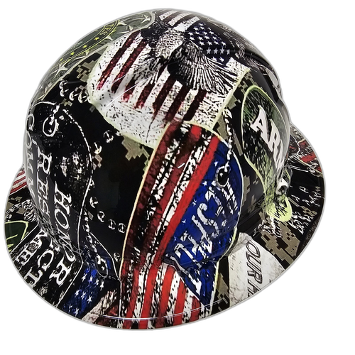 Military Army Dog Tags Custom Hydro Dipped Full Brim Hard Hat - Top View