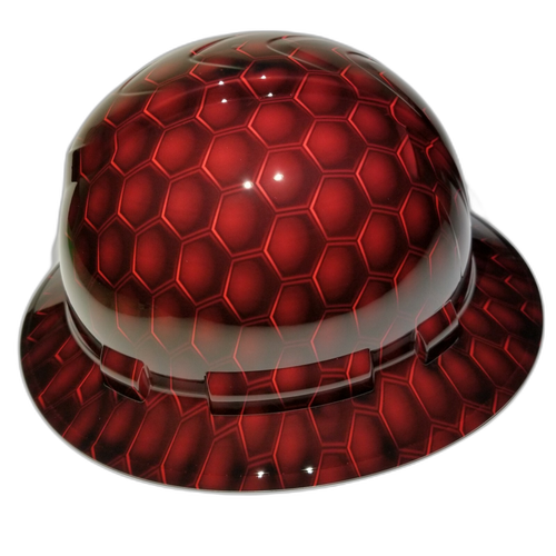 3D Red Hex Carbon Deep 3D Effects Custom Hydro Dipped Full Brim Hard Hat - Top View