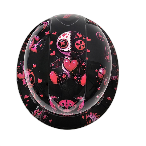 Hot Pink Voodoo Dolls Custom Hydro Dipped Full Brim Hard Hat - Top View