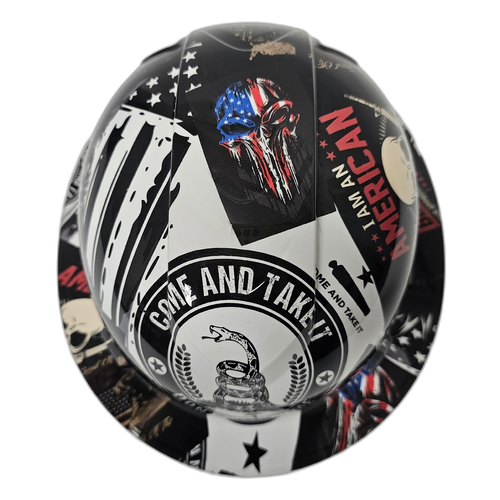 Patriot Come And Take It Sticker Bomb Custom Hydro Dipped Full Brim Hard Hat - Top View