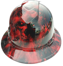 Red Hades Evil Skull Custom Hydro Dipped Full Brim Hard Hat - Top View