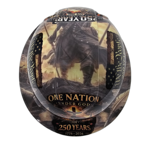 America 250 Years One Nation Strong Custom Hydro Dipped Full Brim Hard Hat - Top View