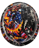 American Flaming Skulls Till Death Custom Hydro Dipped Full Brim Hard Hat - Top View