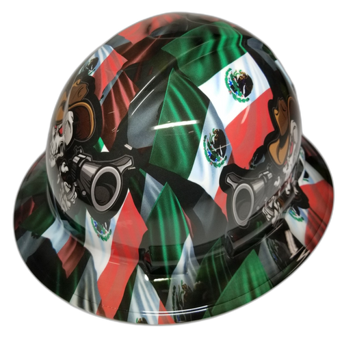 Mexican Outlaw Cowboy Pride Custom Hydro Dipped Full Brim Hard Hat - Top View