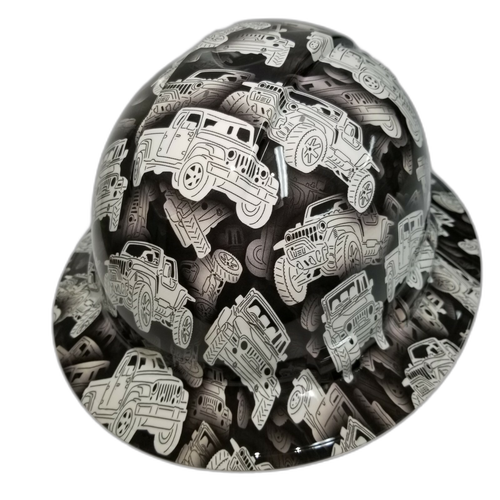 Off Road Truck Camo Custom Hydro Dipped Full Brim Hard Hat - Top View