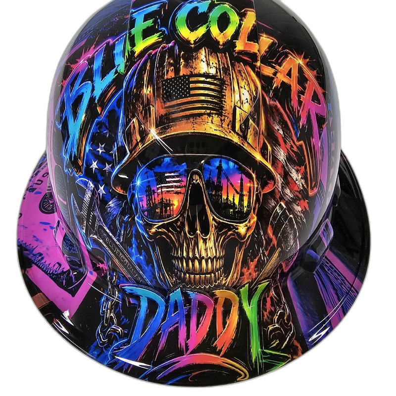 Blue Collar Daddy hard hat detail view