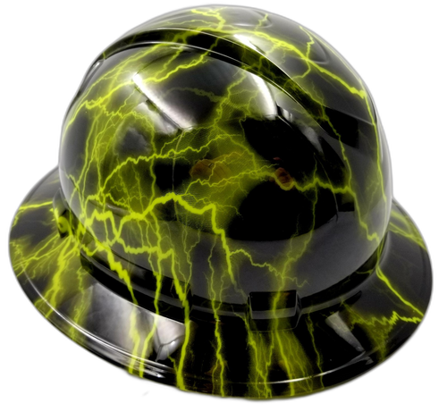 Lime Lightning Custom Hydro Dipped Full Brim Hard Hat - Detail Close-Up