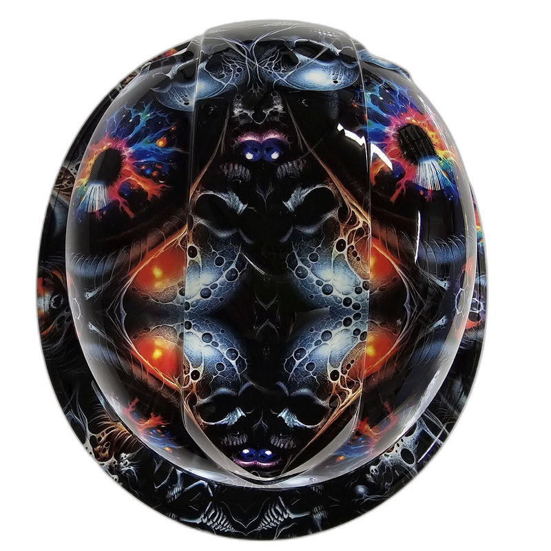 Chrome Skulls Glowing Eyes hard hat detail close-up