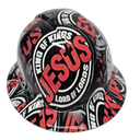 Jesus King Of Kings Lord Of Lords Custom Hydro Dipped Full Brim Hard Hat - Detail Close-Up