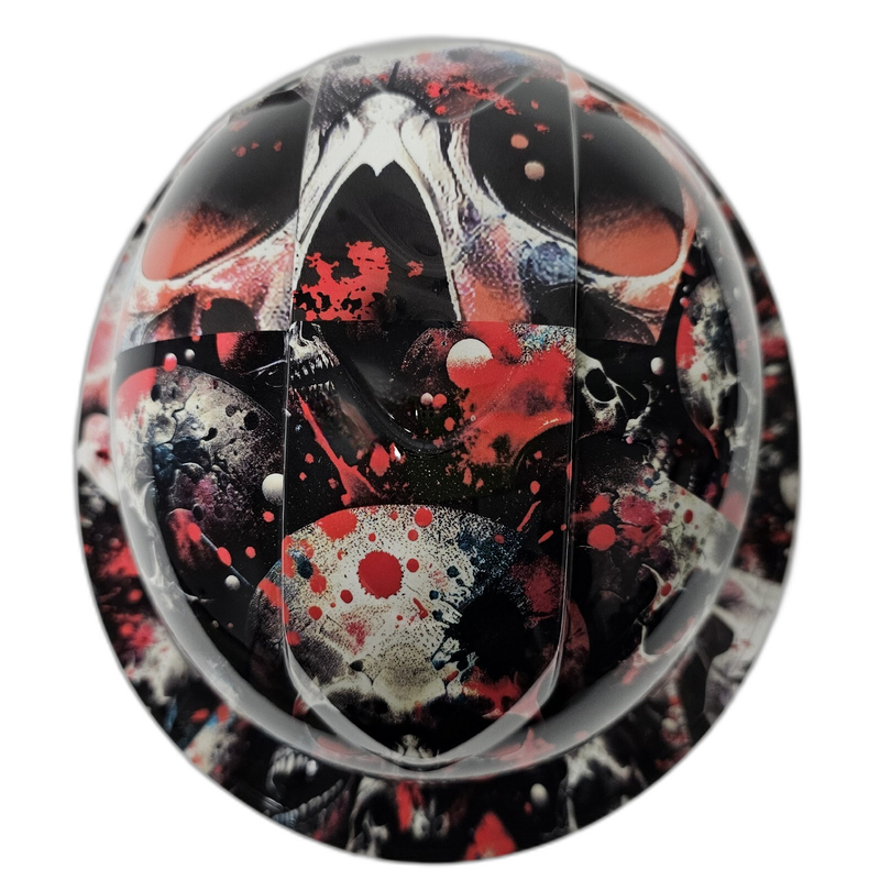 Splatter Art Skulls Red Black hard hat detail close-up