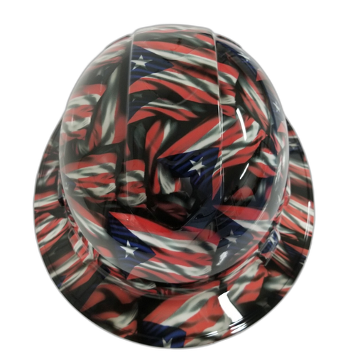 Puerto Rico Flag Design Custom Hydro Dipped Full Brim Hard Hat - Detail Close-Up