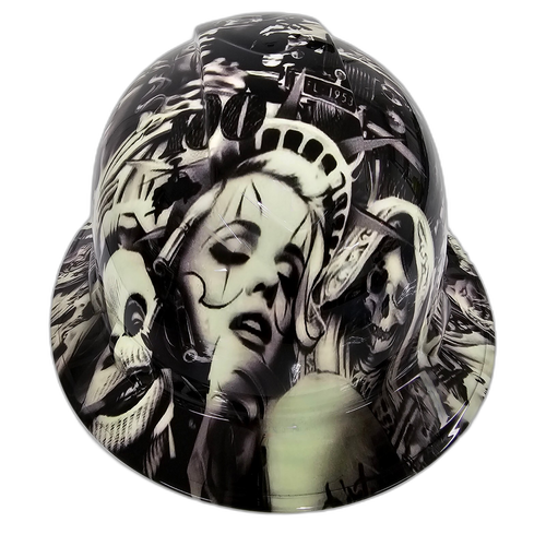 American Ganster Liberty Exclusive Custom Hydro Dipped Full Brim Hard Hat - Detail Close-Up