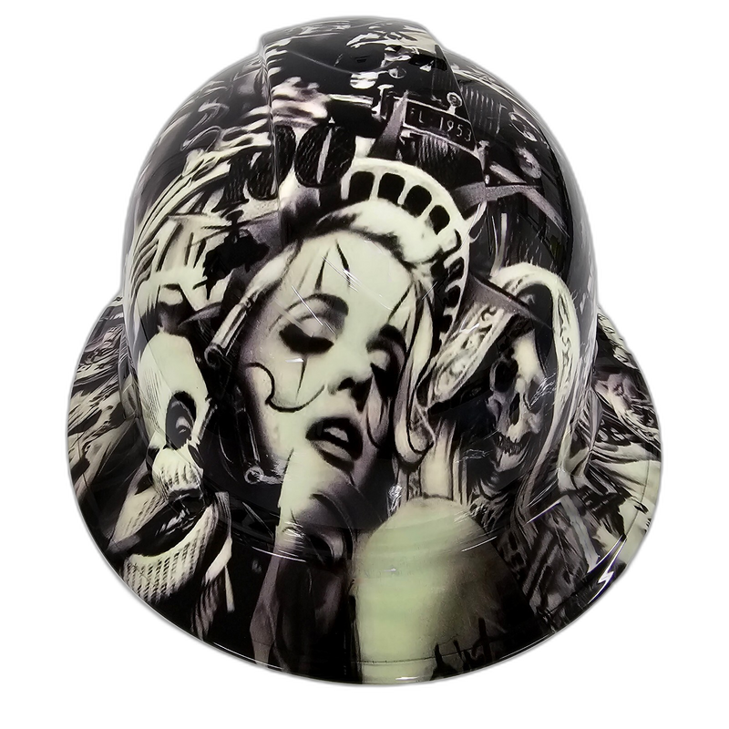 Urban Gangster Lady Liberty hard hat detail close-up