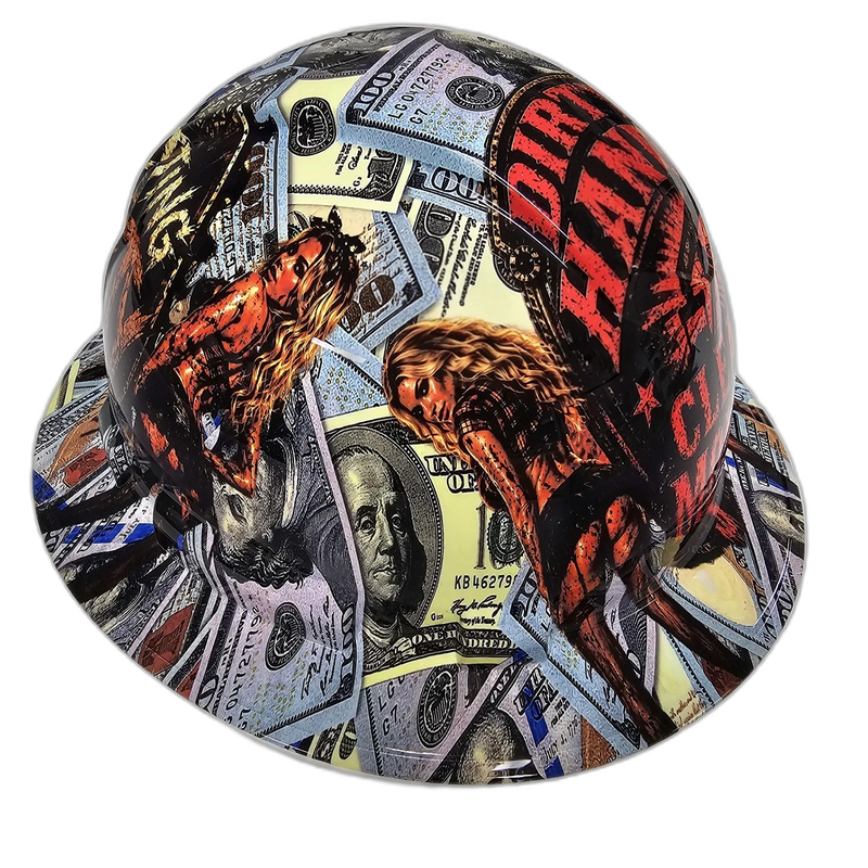 Oilfield Dirty Hands Clean Money hard hat detail view