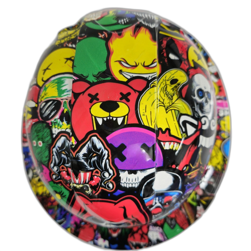 Sticker Bomb Custom Hydro Dipped Full Brim Hard Hat - Detail Close-Up