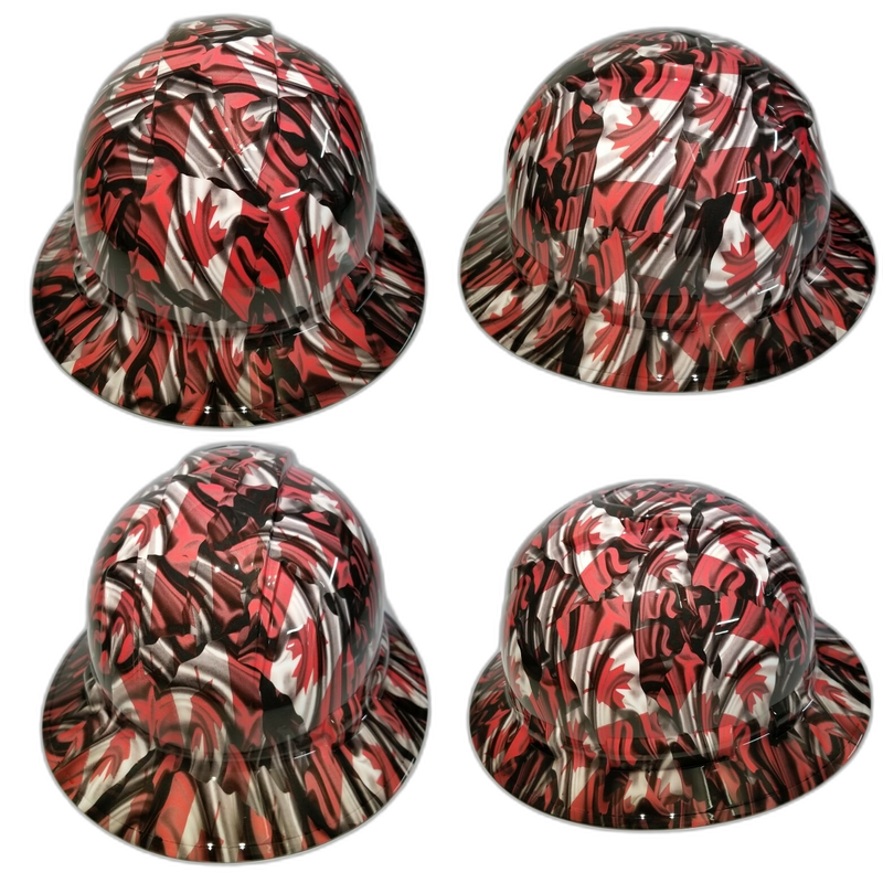 Canadian Maple Leaf Flag Red hard hat detail close-up