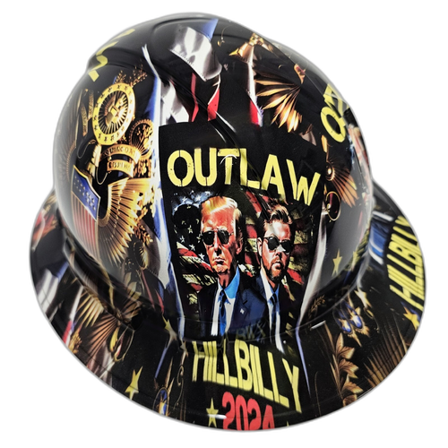 Vance Outlaw Hillbilly 2024 Pres Custom Hydro Dipped Full Brim Hard Hat - Detail Close-Up