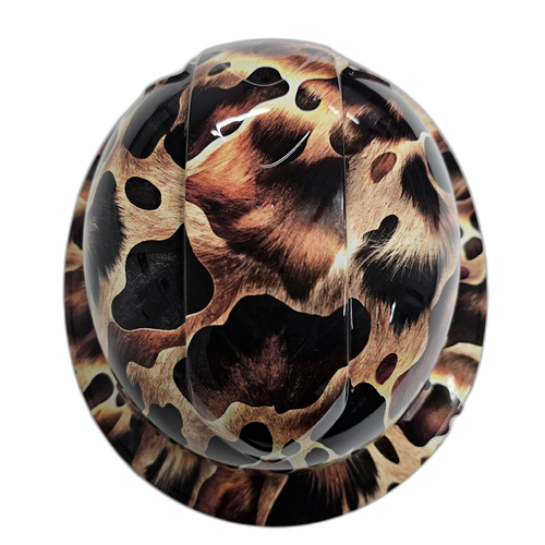 Cowboy Camo Cow Hide Realistic Custom Hydro Dipped Full Brim Hard Hat - Detail Close-Up