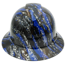 Urban Camo Blue Splash Custom Hydro Dipped Full Brim Hard Hat - Detail Close-Up