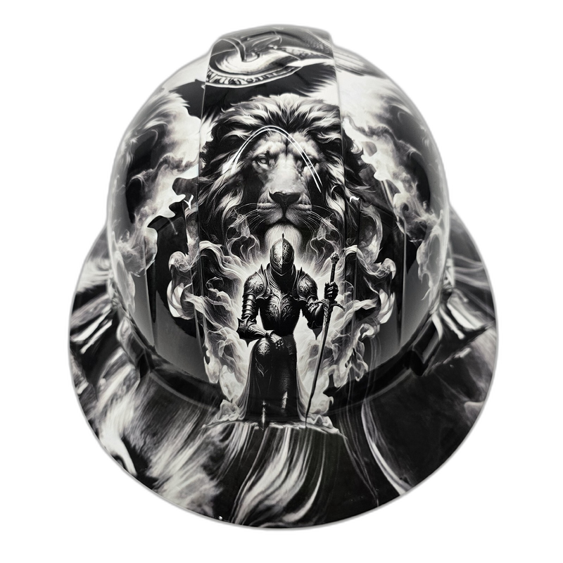 Crusader Knight & Lion Faith hard hat detail close-up