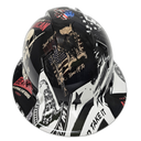 Patriot Come And Take It Sticker Bomb Custom Hydro Dipped Full Brim Hard Hat - Detail Close-Up