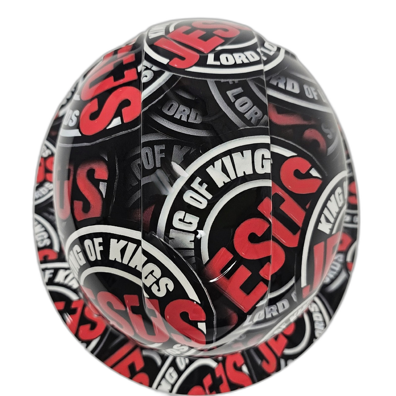 Jesus King of Kings Red & Black hard hat underside view